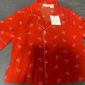 Shabby Chic Red Women’s Pajamas Set with Bow Pattern: Top-Small/ Bottom-Medium